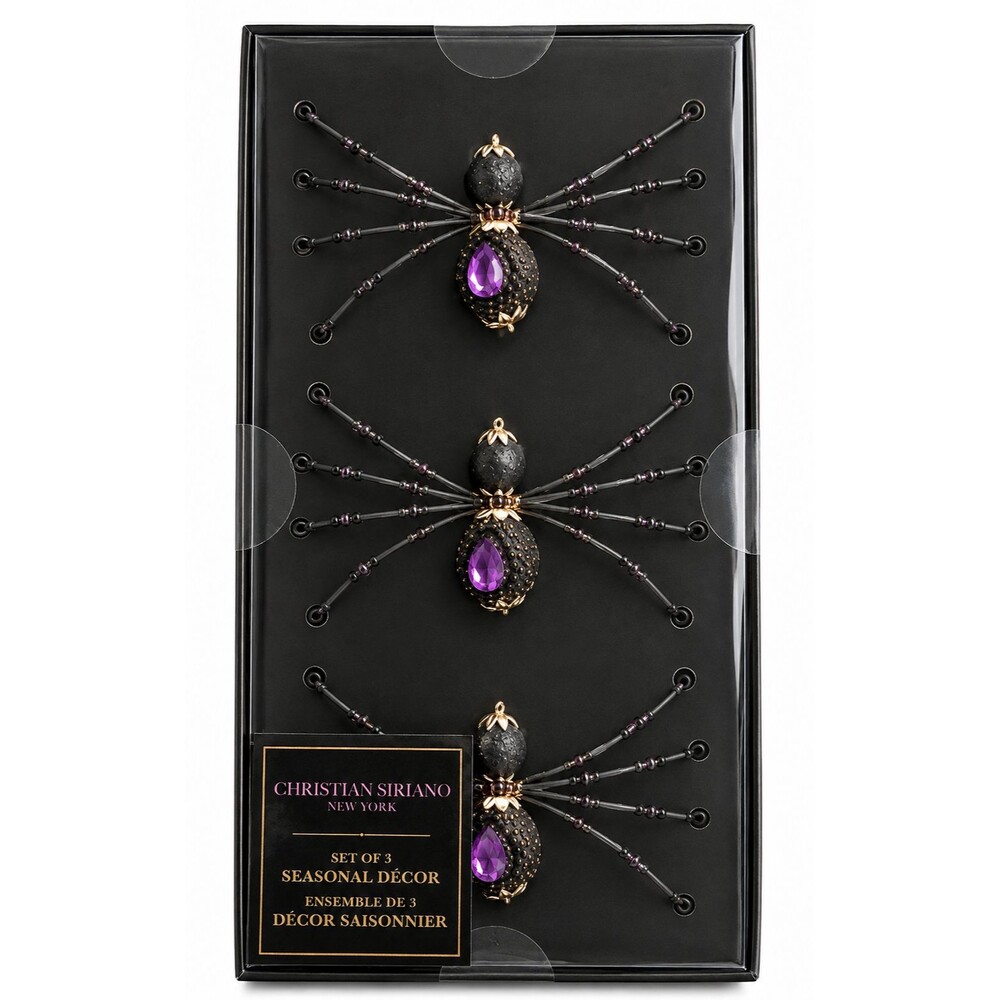 Christian Siriano Halloween Big Spiders Faux Rhinestone Spooky Scary Set Of 3